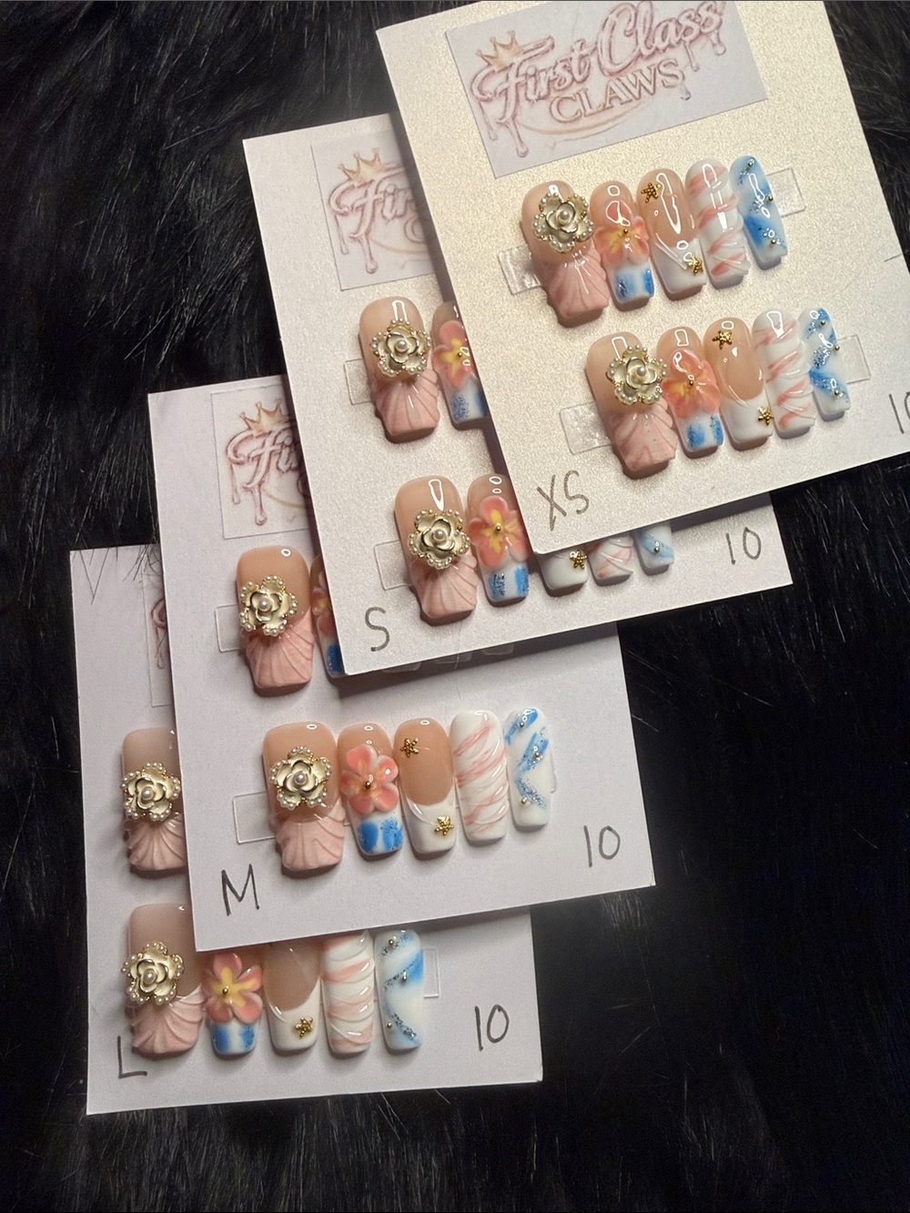 First Class Claws Pink & Blue Floral Press-On Nails